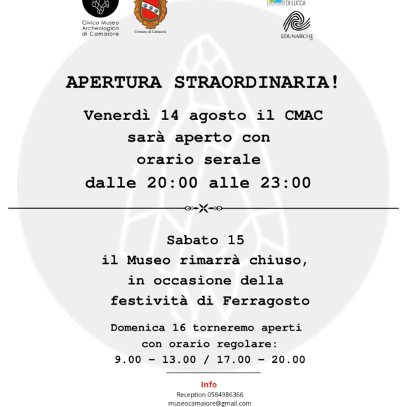 Venerdì 14 agosto vi aspettiamo per un’apertura serale straordinaria del Civico Museo Archeologico, dalle 20:00 alle 23:00.