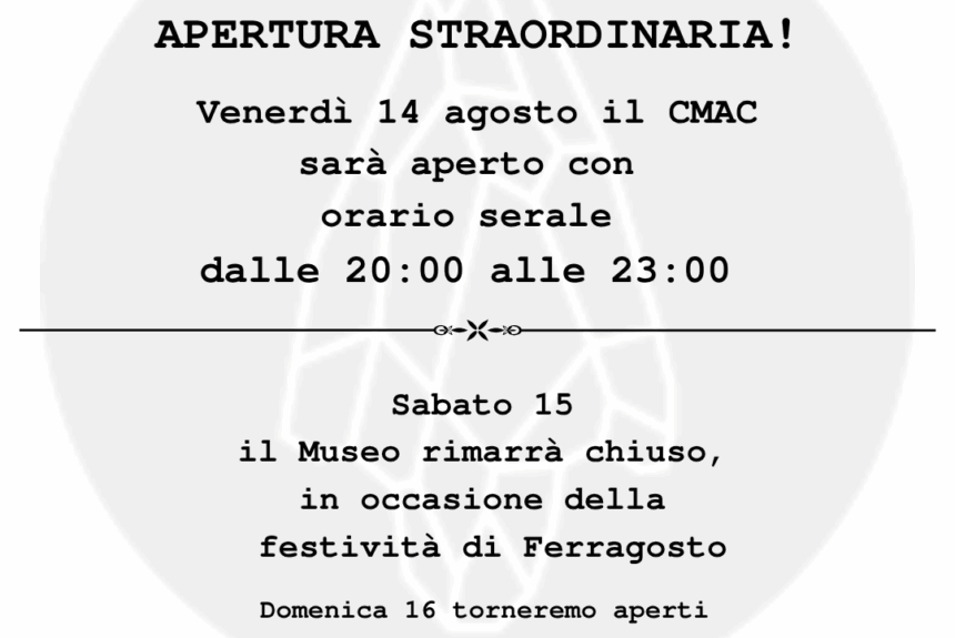 Venerdì 14 agosto vi aspettiamo per un’apertura serale straordinaria del Civico Museo Archeologico, dalle 20:00 alle 23:00.